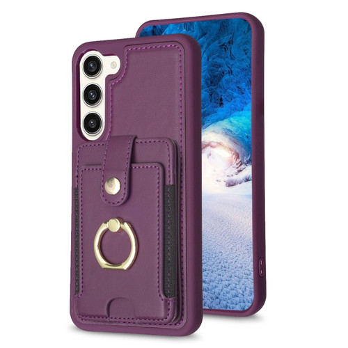 Samsung Galaxy S23+ 5G BF27 Metal Ring Card Bag Holder Phone Case - Dark Purple