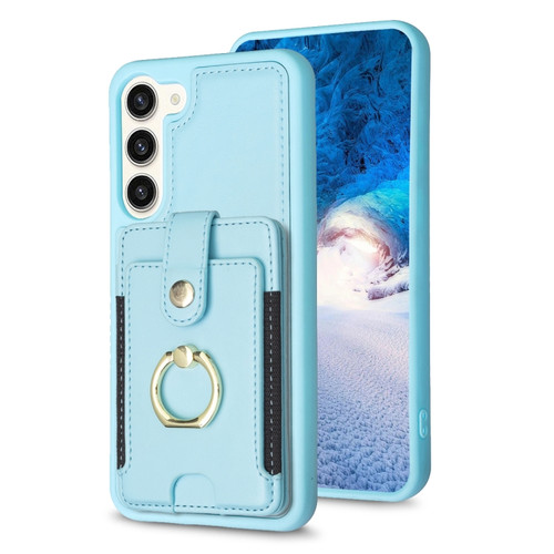 Samsung Galaxy S23+ 5G BF27 Metal Ring Card Bag Holder Phone Case - Blue
