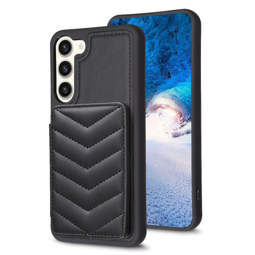 Samsung Galaxy S23+ 5G BF26 Wave Pattern Card Bag Holder Phone Case - Black