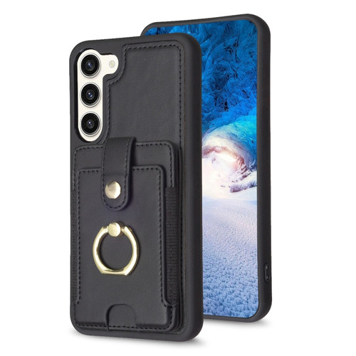 Samsung Galaxy S23+ 5G BF27 Metal Ring Card Bag Holder Phone Case - Black