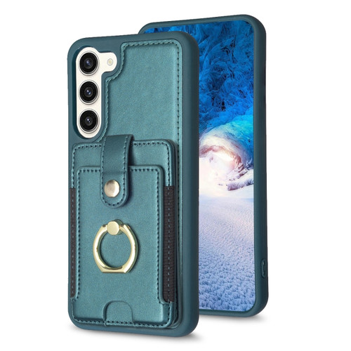 Samsung Galaxy S23+ 5G BF27 Metal Ring Card Bag Holder Phone Case - Green