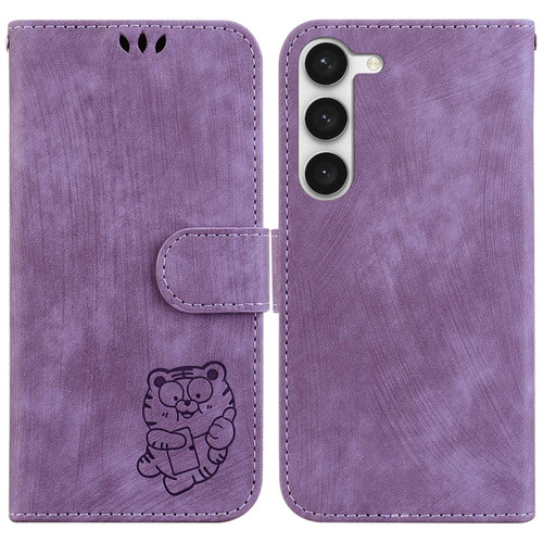 Samsung Galaxy S23+ 5G Little Tiger Embossed Leather Phone Case - Purple