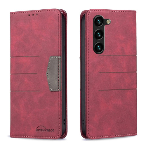 Samsung Galaxy S23+ 5G BF10 Color Block Magnetic Flip Leather Phone Case - Red