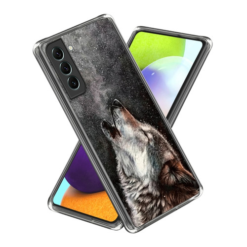 Samsung Galaxy S23+ 5G Colored Drawing Clear TPU Phone Protective Case - Lonely Wolf