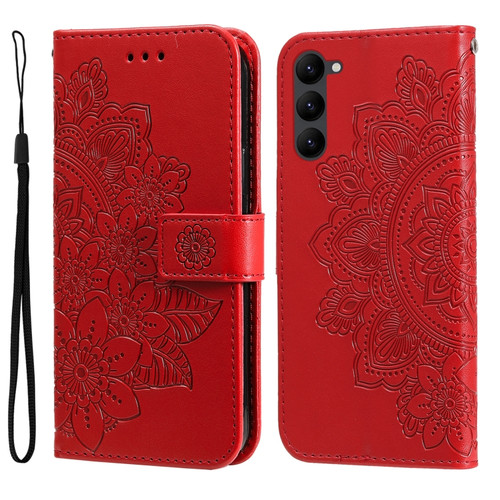 Samsung Galaxy S23+ 5G 7-petal Flowers Embossing Leather Phone Case - Red