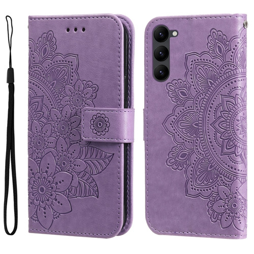 Samsung Galaxy S23+ 5G 7-petal Flowers Embossing Leather Phone Case - Purple