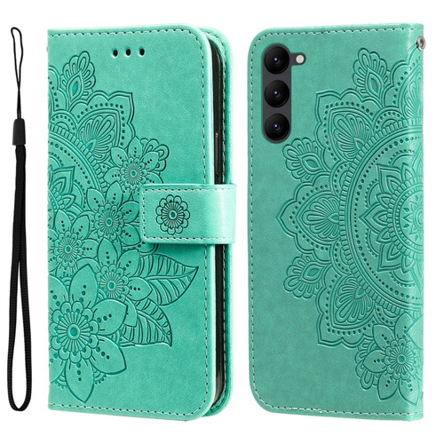 Samsung Galaxy S23+ 5G 7-petal Flowers Embossing Leather Phone Case - Green