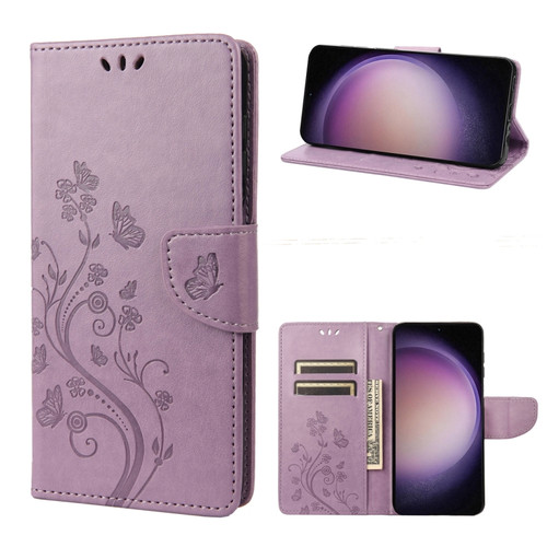 Samsung Galaxy S23+ 5G Butterfly Flower Pattern Flip Leather Phone Case - Light Purple