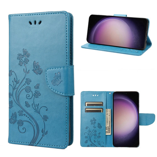 Samsung Galaxy S23+ 5G Butterfly Flower Pattern Flip Leather Phone Case - Blue