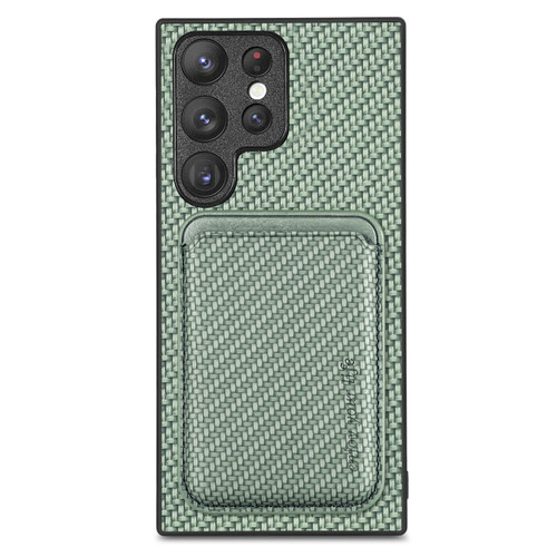 Samsung Galaxy S22+ 5G Carbon Fiber Leather Card Magsafe Magnetic Phone Case - Green