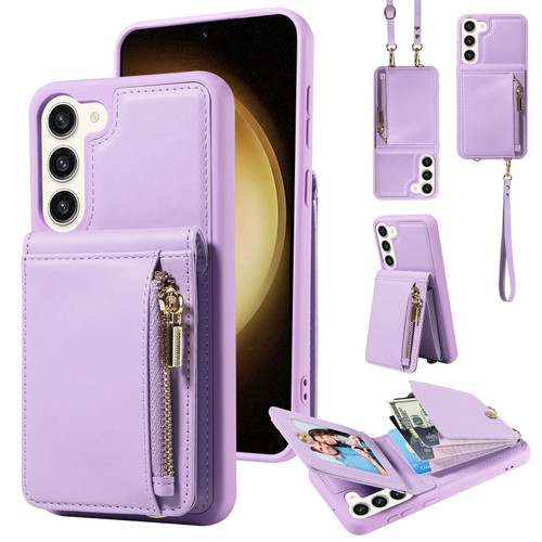 Samsung Galaxy S23+ 5G Crossbody Lanyard Zipper Wallet Leather Phone Case - Purple