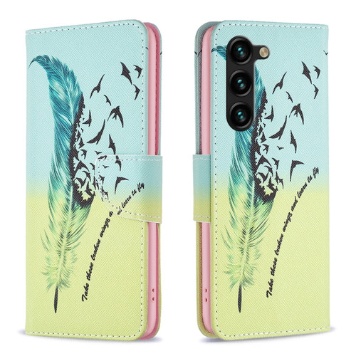 Samsung Galaxy S23+ 5G Drawing Pattern Leather Phone Case - Feather