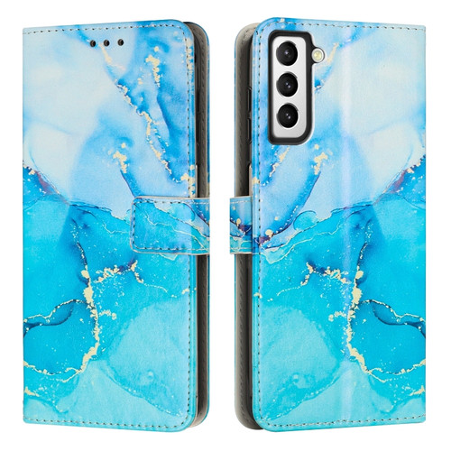 Samsung Galaxy S23+ 5G Painted Marble Pattern Leather Phone Case - Blue Green
