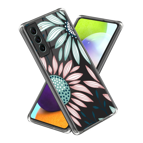 Samsung Galaxy S23+ 5G Colored Drawing Clear TPU Phone Protective Case - Pink Green Flower