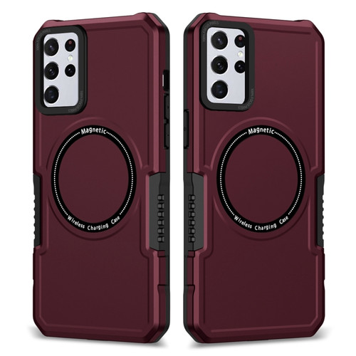 Samsung Galaxy S23+ 5G MagSafe Shockproof Armor Phone Case - Wine Red