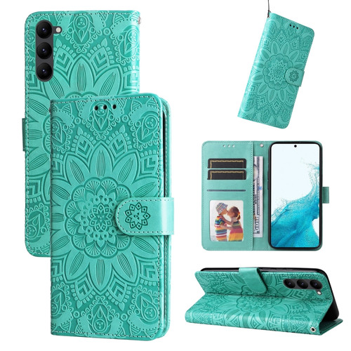 Samsung Galaxy S23+ 5G Embossed Sunflower Leather Phone Case - Green