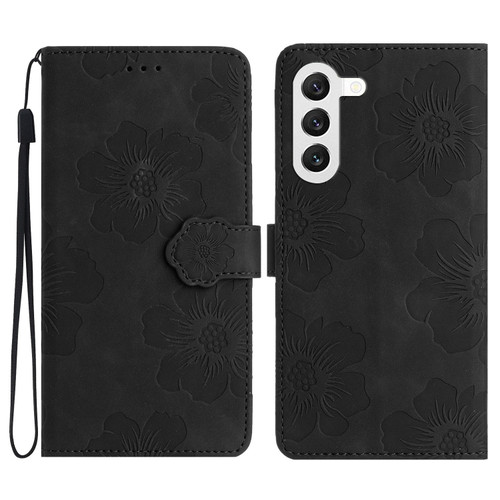 Samsung Galaxy S23+ 5G Flower Embossing Pattern Leather Phone Case - Black