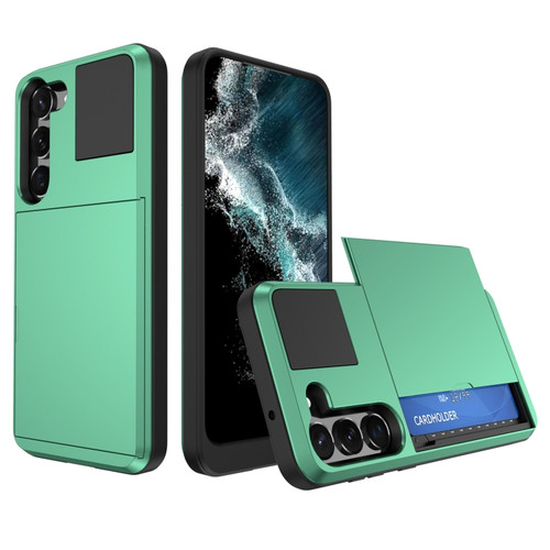 Samsung Galaxy S23+ 5G Multifunction Armor Slide Card Slot Phone Case - Mint Green