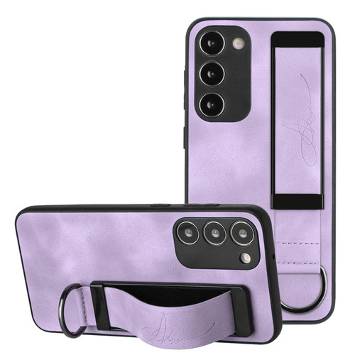 Samsung Galaxy S23+ 5G Wristband Holder Leather Back Phone Case - Purple