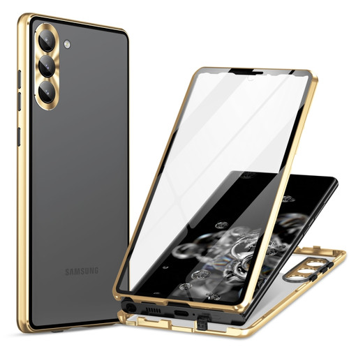 Samsung Galaxy S23+ 5G HD Full Cover Magnetic Metal Tempered Glass Phone Case - Gold