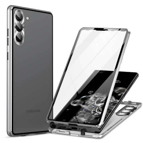 Samsung Galaxy S23+ 5G HD Full Cover Magnetic Metal Tempered Glass Phone Case - Silver