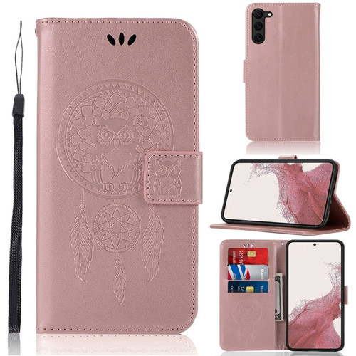Samsung Galaxy S23+ 5G Global Wind Chime Owl Embossing Pattern Leather Phone Case - Rose Gold
