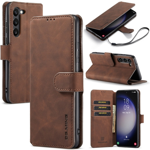 Samsung Galaxy S23+ 5G DG.MING Retro Oil Edge Flip Leather Phone Case - Coffee