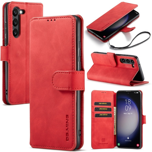 Samsung Galaxy S23+ 5G DG.MING Retro Oil Edge Flip Leather Phone Case - Red