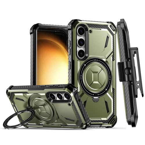 Samsung Galaxy S23+ 5G Armor Series MagSafe Magnetic Holder Phone Case with Back Clip - Army Green