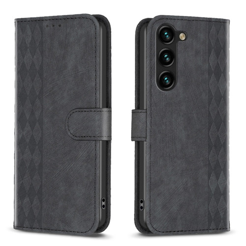Samsung Galaxy S23+ 5G Plaid Embossed Leather Phone Case - Black