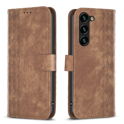 Samsung Galaxy S23+ 5G Plaid Embossed Leather Phone Case - Brown