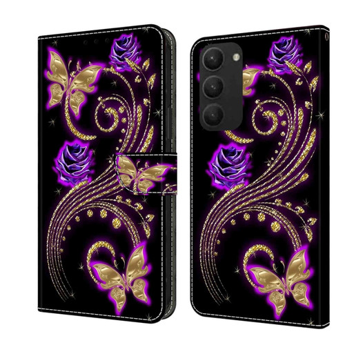 Samsung Galaxy S23+ Crystal 3D Shockproof Protective Leather Phone Case - Purple Flower Butterfly