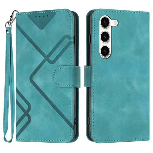 Samsung Galaxy S23+ 5G Line Pattern Skin Feel Leather Phone Case - Light Blue