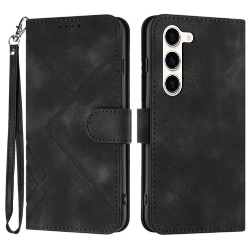 Samsung Galaxy S23+ 5G Line Pattern Skin Feel Leather Phone Case - Black