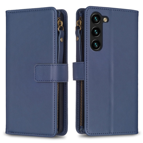 Samsung Galaxy S23+ 5G 9 Card Slots Zipper Wallet Leather Flip Phone Case - Blue