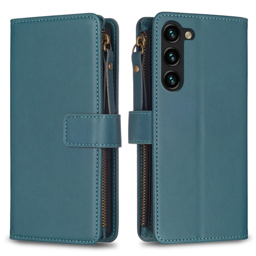 Samsung Galaxy S23+ 5G 9 Card Slots Zipper Wallet Leather Flip Phone Case - Green