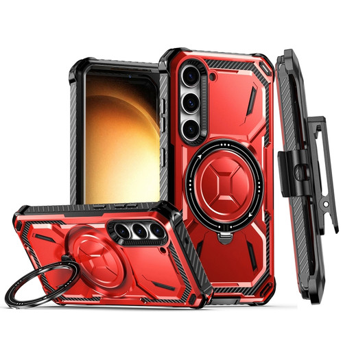 Samsung Galaxy S23+ 5G Armor Series MagSafe Magnetic Holder Phone Case with Back Clip - Red