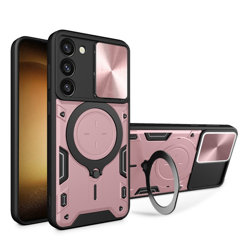 Samsung Galaxy S23+ 5G CD Texture Sliding Camshield Magnetic Holder Phone Case - Pink