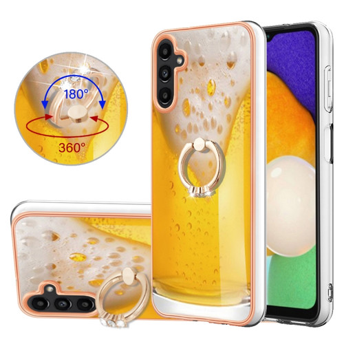 Samsung Galaxy A14 5G / 4G Electroplating Dual-side IMD Phone Case with Ring Holder - Draft Beer