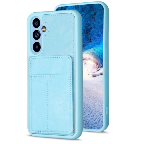 Samsung Galaxy A14 4G/5G BF28 Frosted Card Bag Phone Case with Holder - Blue