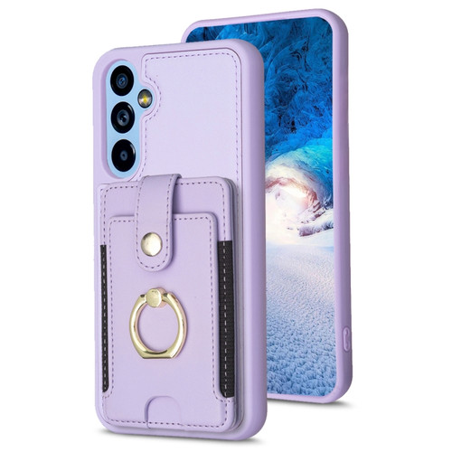 Samsung Galaxy A14 4G / 5G BF27 Metal Ring Card Bag Holder Phone Case - Purple