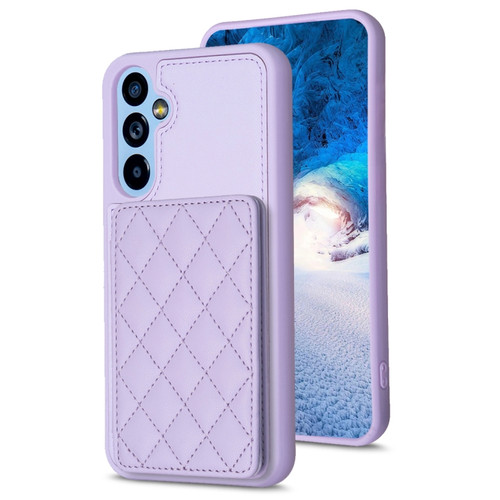 Samsung Galaxy A14 4G / 5G BF25 Square Plaid Card Bag Holder Phone Case - Purple