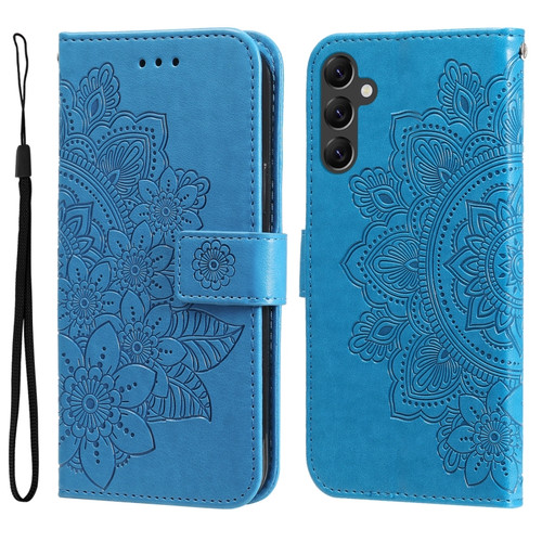 Samsung Galaxy A14 5G 7-petal Flowers Embossing Leather Phone Case - Blue