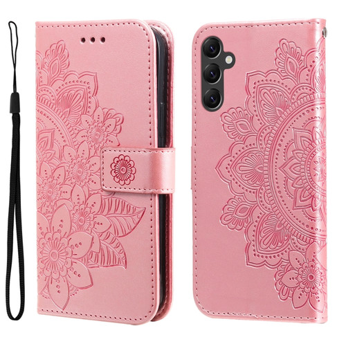 Samsung Galaxy A14 5G 7-petal Flowers Embossing Leather Phone Case - Rose Gold