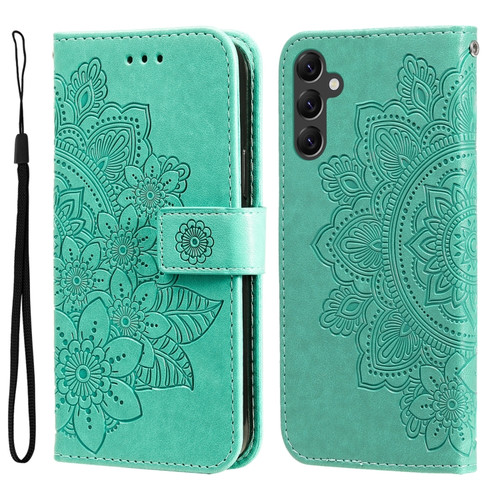 Samsung Galaxy A14 5G 7-petal Flowers Embossing Leather Phone Case - Green