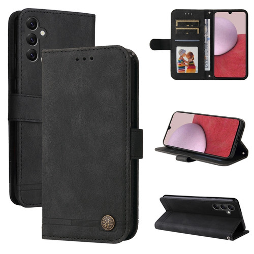 Samsung Galaxy A14 5G Skin Feel Life Tree Metal Button Leather Phone Case - Black