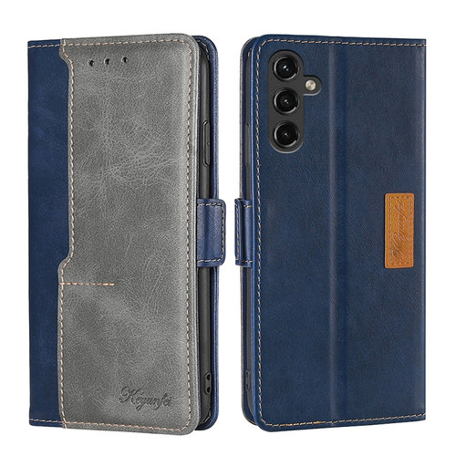 Samsung Galaxy A14 5G Contrast Color Side Buckle Leather Phone Case - Blue + Grey