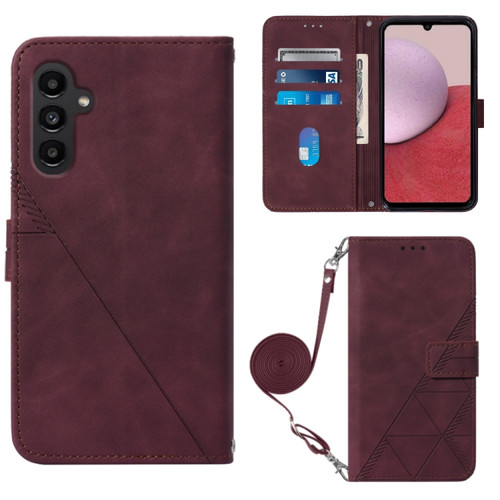 Samsung Galaxy A14 5G Crossbody 3D Embossed Flip Leather Phone Case - Wine Red