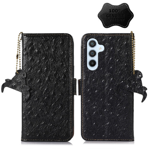 Samsung Galaxy A14 5G / A14 4G Ostrich Pattern Genuine Leather RFID Phone Case - Black