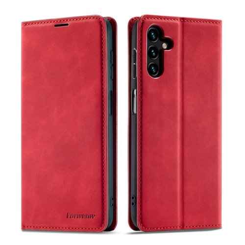 Samsung Galaxy A14 5G Forwenw Dream Series Oil Edge Strong Magnetism Leather Phone Case - Red